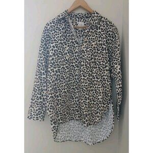 Maeve Black and White Leopard Print Button-Up Blouse